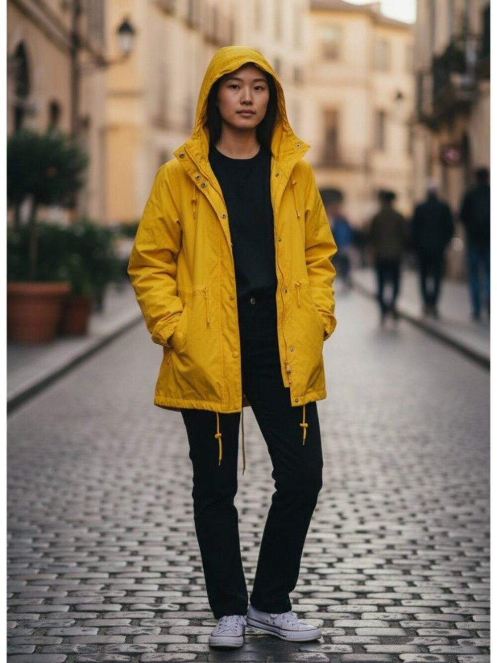 Woman Within Yellow Hooded Waterproof Jacket 22/24 Fleece Lining Nylon Blend